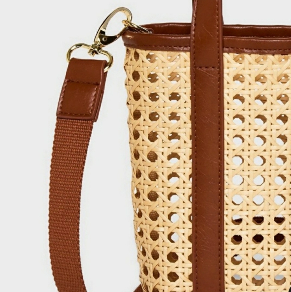 Brown and Tan Woven Mini Tote Bag - Picture 3 of 9
